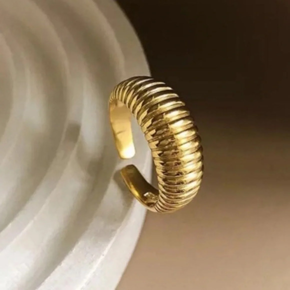 Gold Textured Gold Thick Ring - Picture 2 of 4